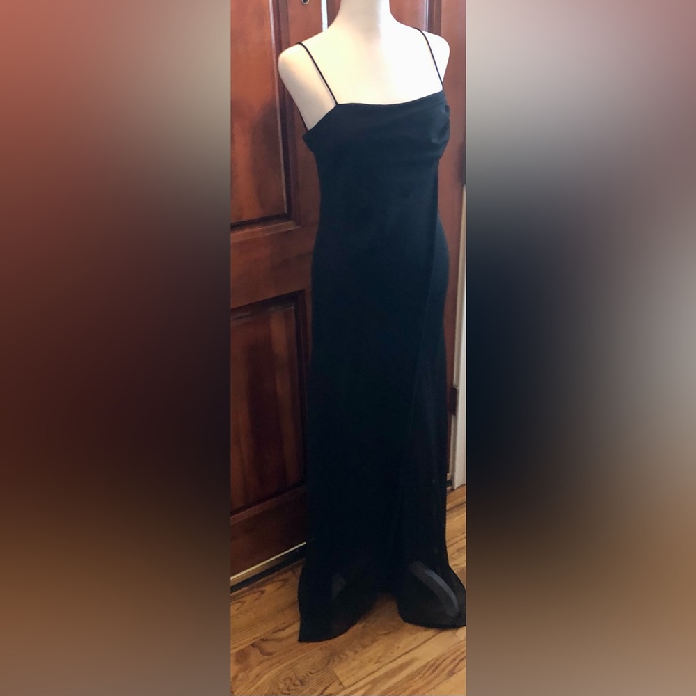 Timeless Black Spaghetti Strap Classic Long Cocktail Dress - Picture 4 of 8